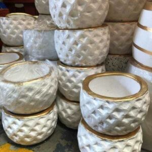 Home Decor White pot with gold accent (4″) ceramic pots