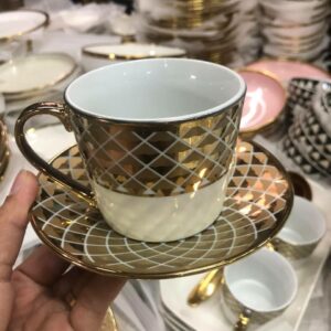 Cups and Saucers White/Gold Cup and Saucer Set coffee mug